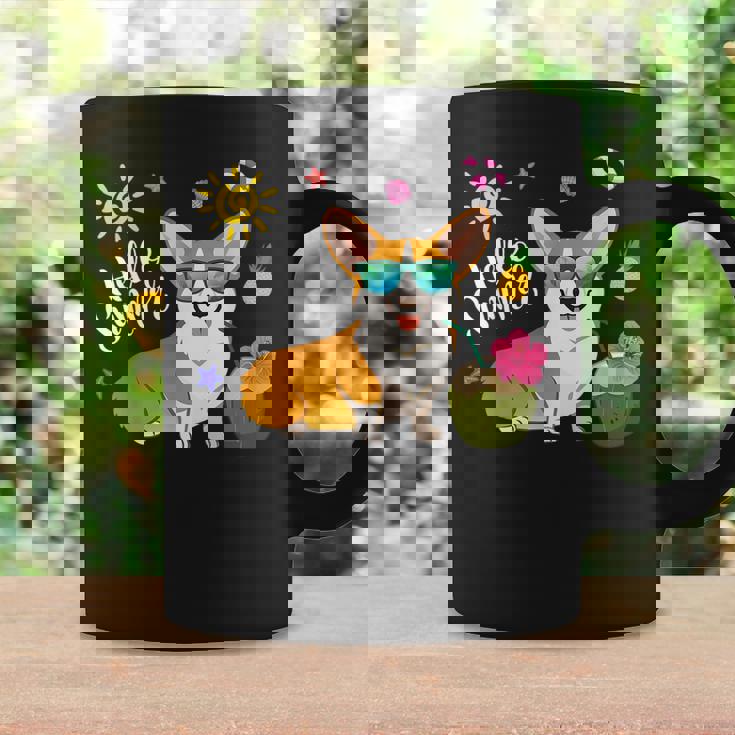 Hello Summer Corgi Dog Lover Tropical Beach Summer Vacation Coffee Mug Gifts ideas