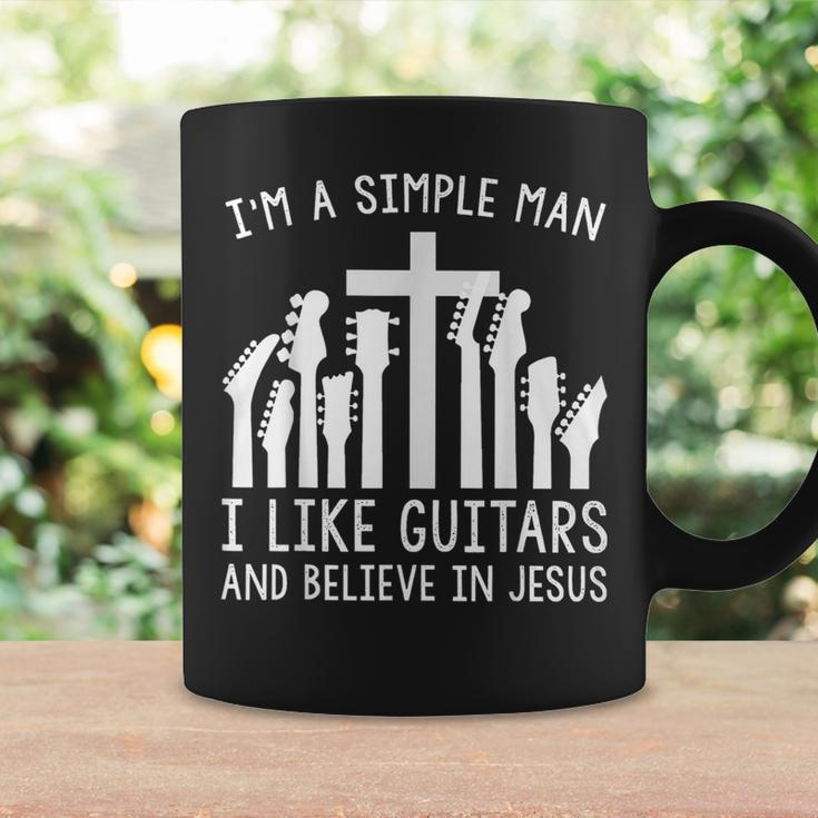 Im A Simple Man I Like Guitars And Believe In Jesus Believe Funny Gifts Coffee Mug Gifts ideas