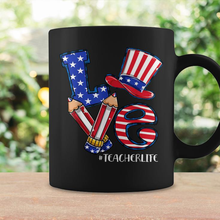 Love Teacher Life American Flag 4Th Of July Uncle Sam Hat Coffee Mug Gifts ideas