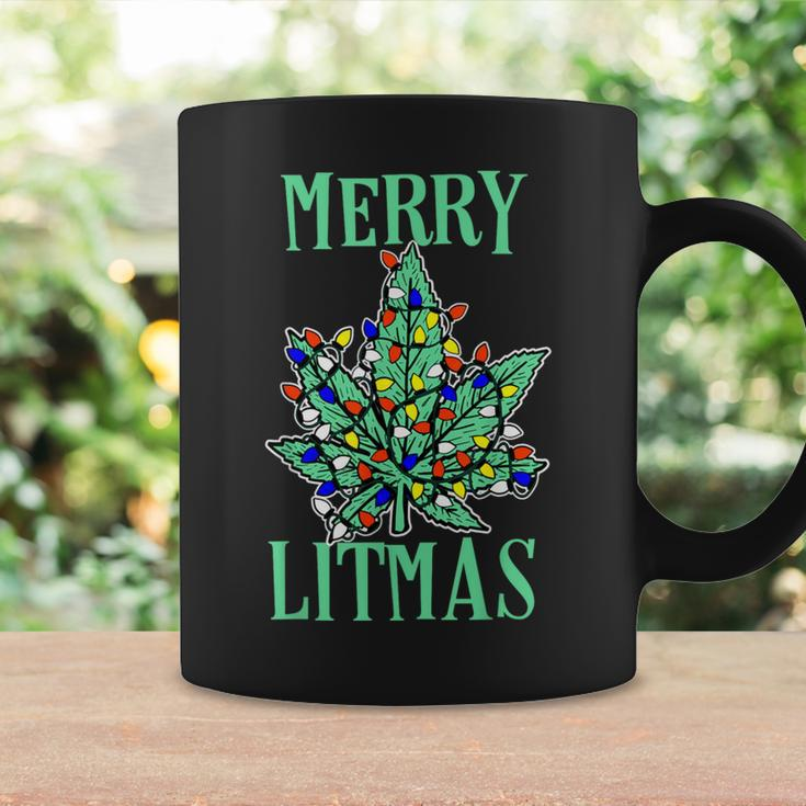 Merry Litmas Pot Leaf Christmas Tree Lights Marijuana Coffee Mug Gifts ideas
