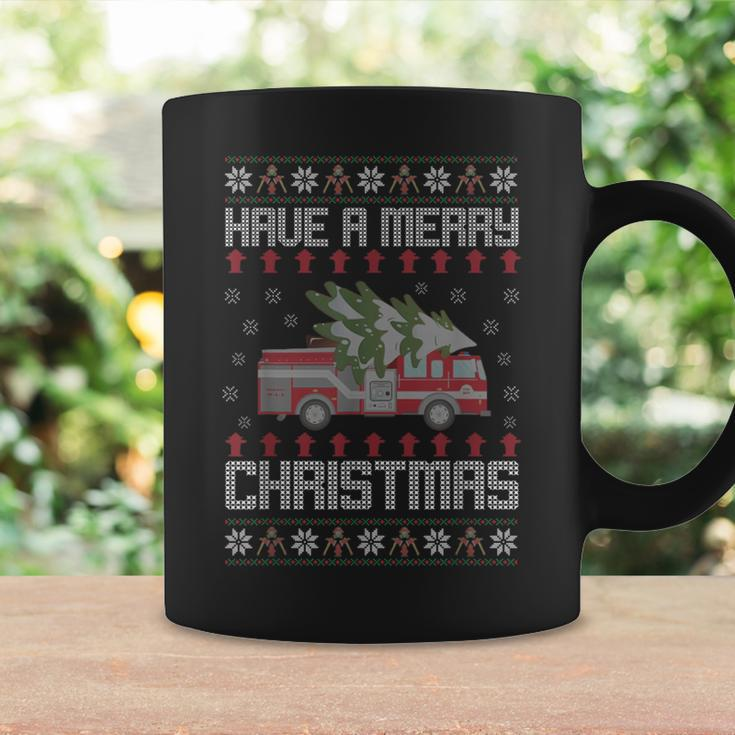 Merry Xmas Ugly Christmas Sweater Fireman Firefighter Coffee Mug Gifts ideas