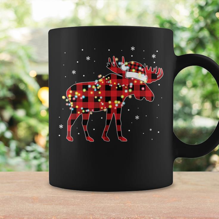 Moose Christmas Red Plaid Buffalo Pajama Matching Coffee Mug Gifts ideas