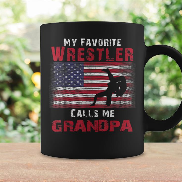My Favorite Wrestler Calls Me Grandpa Fathers Day Usa Flag Coffee Mug Gifts ideas