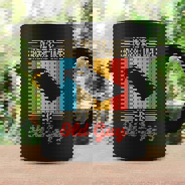 Never Underestimate The Old Guy Funny Cornhole Player Mens Coffee Mug Gifts ideas