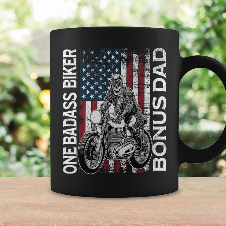 One Badass Biker Bonus Dad Grunge American Flag Skeleton Funny Gifts For Dad Coffee Mug Gifts ideas