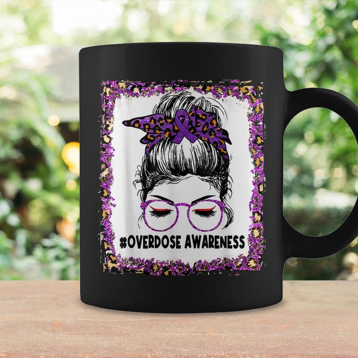 Overdose Awareness Wear Purple Leopard Messy Bun Coffee Mug Gifts ideas