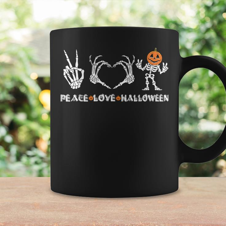 Peace Love Halloween Happy Halloween Pumpkin Skeleton Hands Coffee Mug Gifts ideas