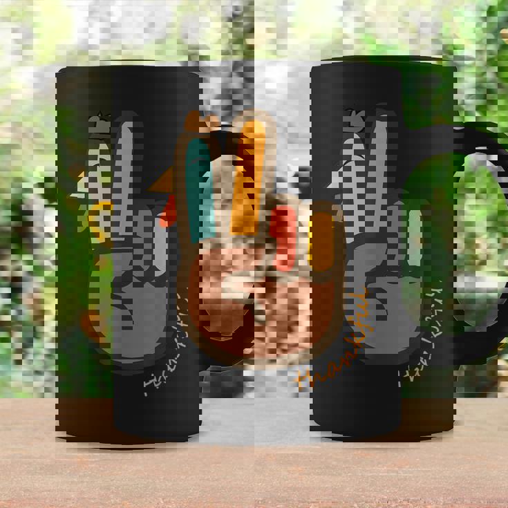 Peace Love Turkey Thankful Turkey Hand Sign Thanksgiving Coffee Mug Gifts ideas