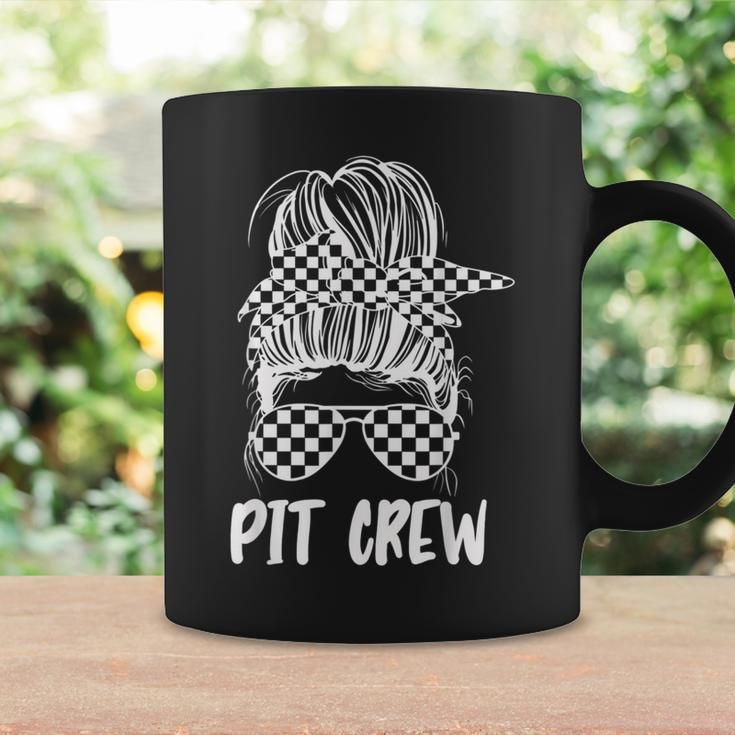 Pit Crew Messy Bun Race Track Flag Car Racing Womens Racing Funny Gifts Coffee Mug Gifts ideas