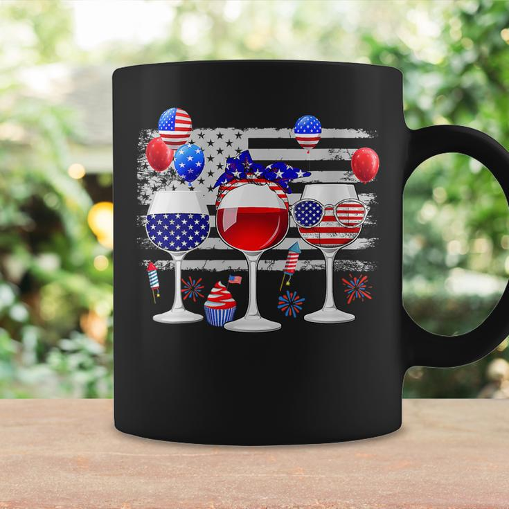 Red White Blue Three Wine Glasses American Flag 4Th Of July Coffee Mug Gifts ideas