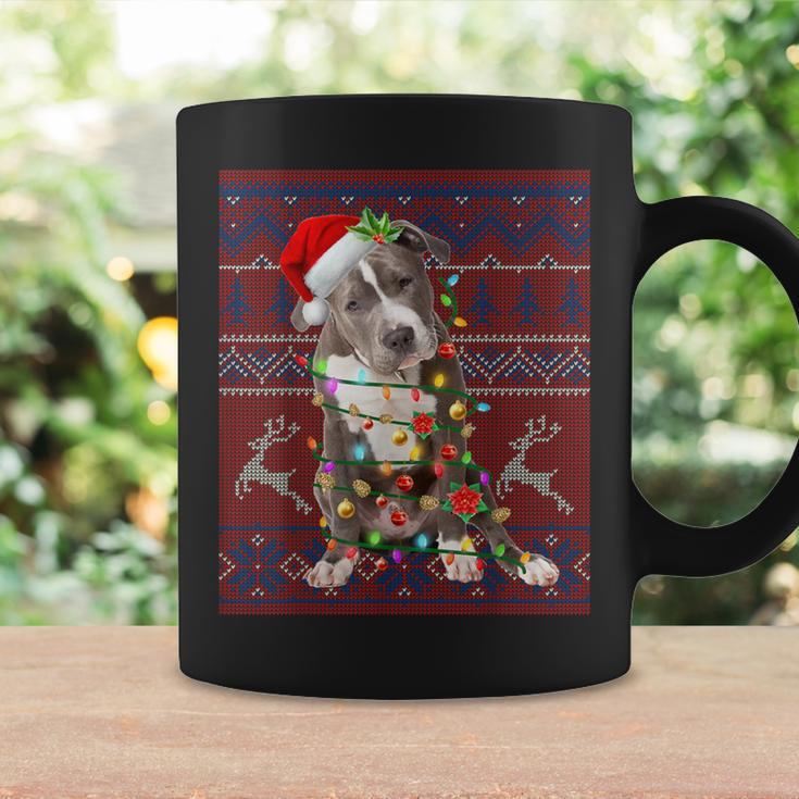 Santa Pitbull Christmas Tree Lights Ugly Sweater Pajama Coffee Mug Gifts ideas