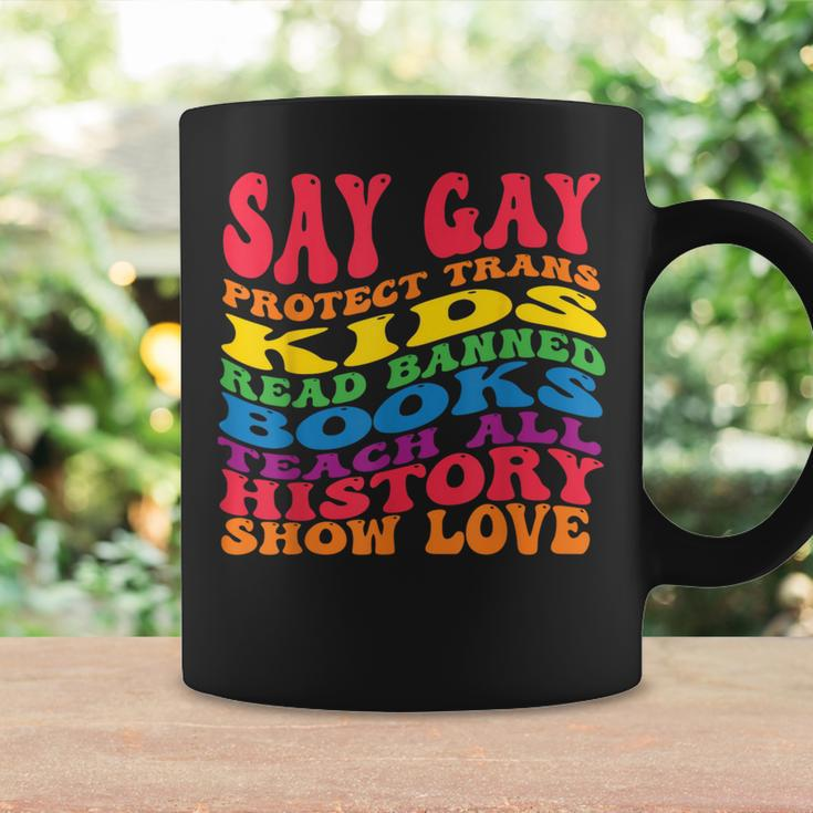 Say Gay Protect Trans Kids Read Banned Books Groovy Coffee Mug Gifts ideas