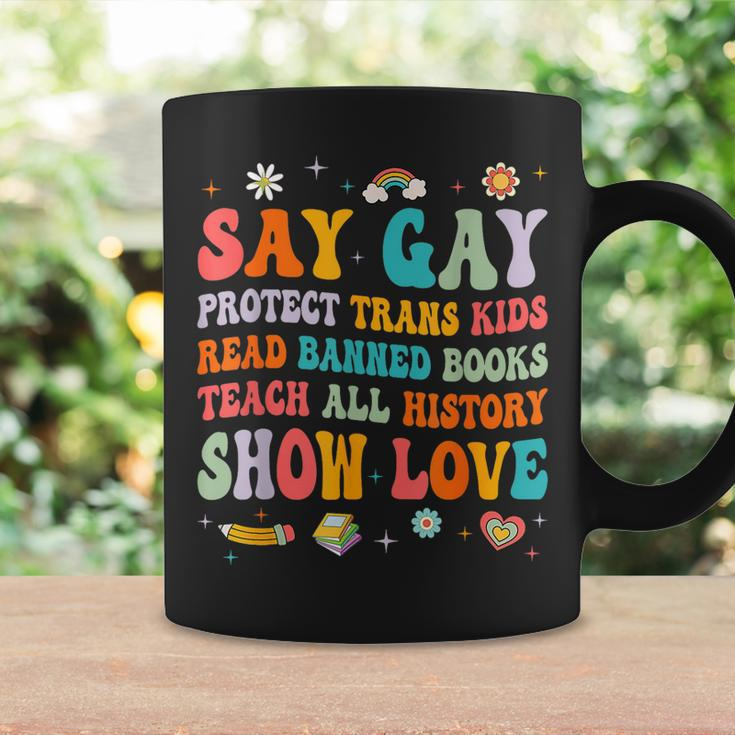 Say Gay Protect Trans Kids Read Banned Books Lgbt Groovy Coffee Mug Gifts ideas