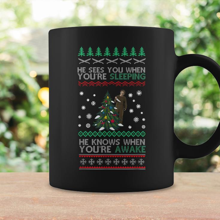 He Sees You When You're Sleeping Horror Christmas Ugly Ugly Coffee Mug Gifts ideas