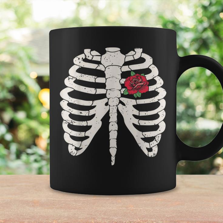 Skeleton Rib Cage Red Rose Heart Vintage Halloween Goth Cute Halloween Funny Gifts Coffee Mug Gifts ideas