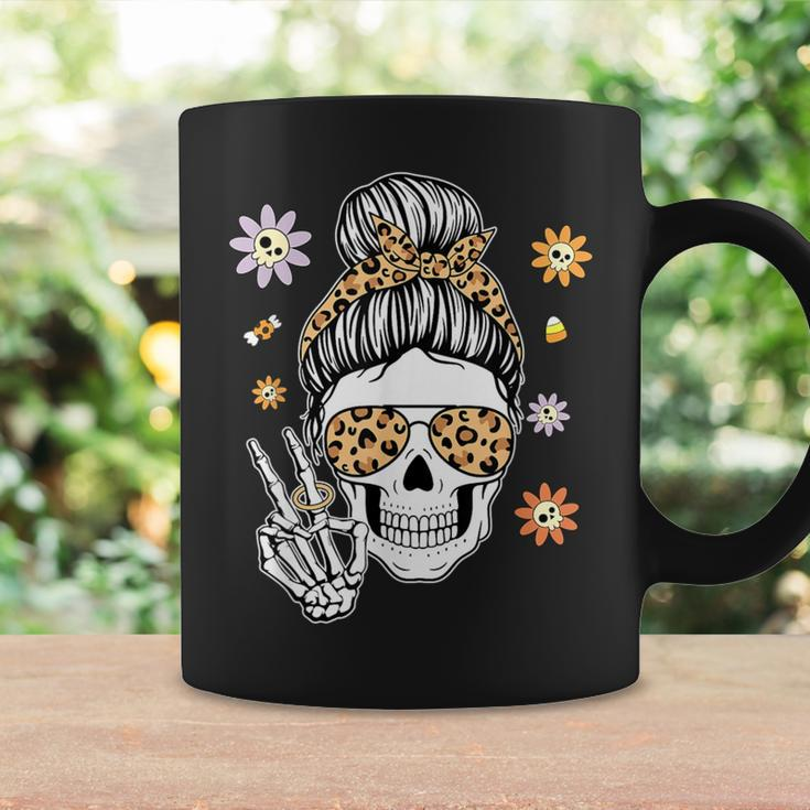 Skull Mom Messy Hair Bun Momster Halloween Costume Coffee Mug Gifts ideas