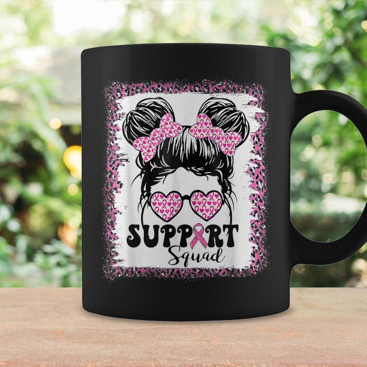 Support Squad Messy Hair Bun Girl Pink Warrior Breast Cancer Coffee Mug Gifts ideas