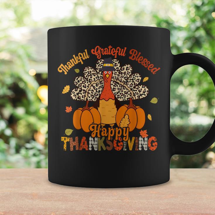 Thankful Grateful Blessed Thanksgiving Turkey Leopard Print Coffee Mug Gifts ideas