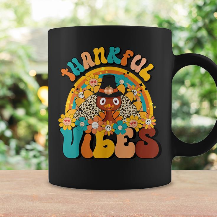 Thankful Vibes Turkey Rainbow Retro Thanksgiving Women Coffee Mug Gifts ideas