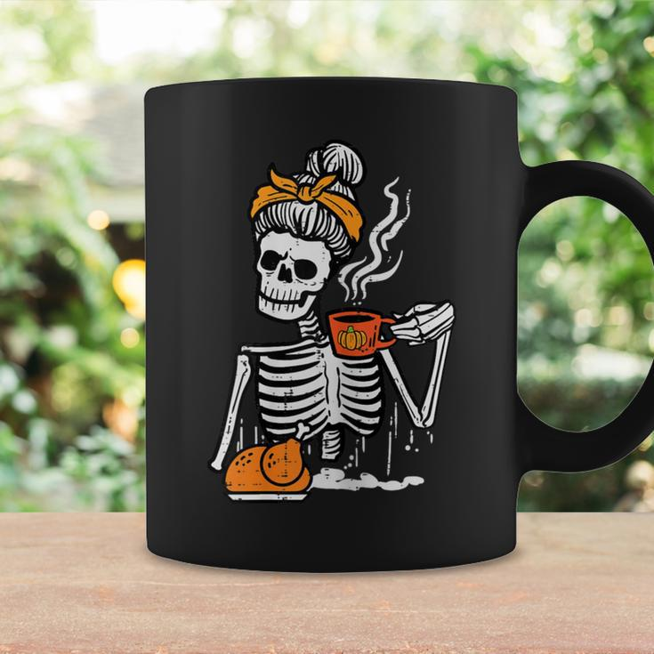 Thanksgiving Skeleton Messy Bun Pumpkin Coffee Girls Coffee Mug Gifts ideas