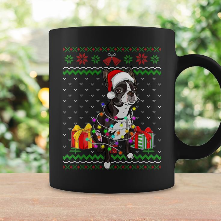 Ugly Sweater Christmas Lights Boston Terrier Dog Lover Coffee Mug Gifts ideas