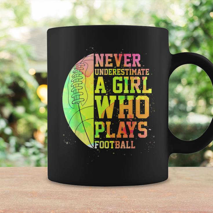 Never Underestimate A Girl Who Plays Football Sports Lover Coffee Mug Gifts ideas