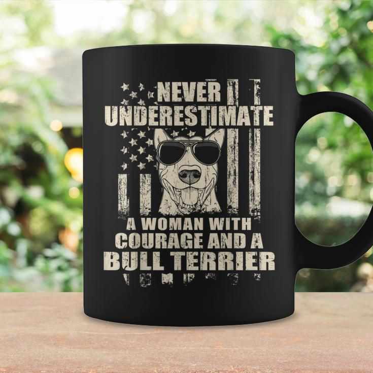 Never Underestimate Woman And A Bull Terrier Usa Flag Coffee Mug Gifts ideas