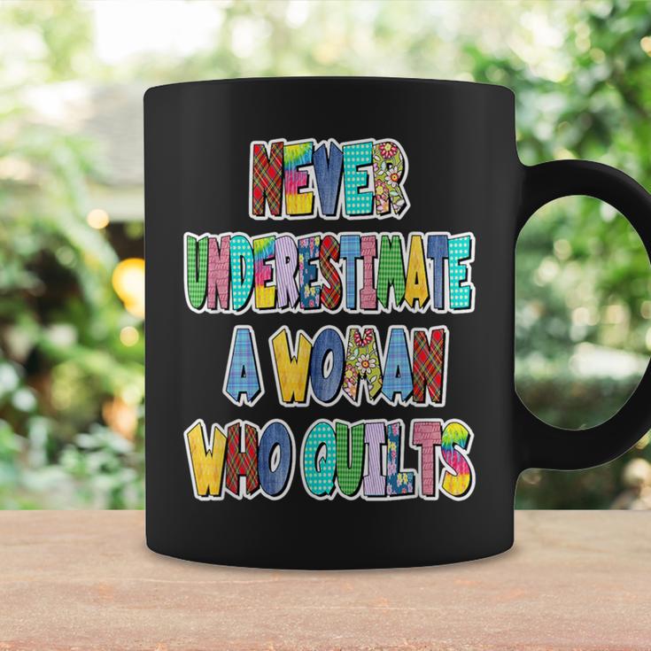 Never Underestimate A Woman Who Quilts Patchwork Letters Coffee Mug Gifts ideas