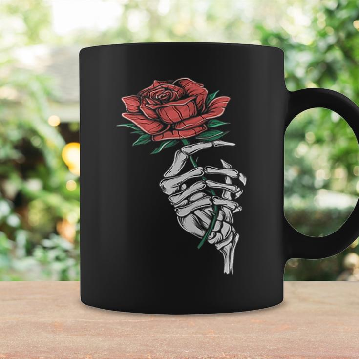Vintage Halloween Skeleton Hand With A Rose Flower Halloween Funny Gifts Coffee Mug Gifts ideas