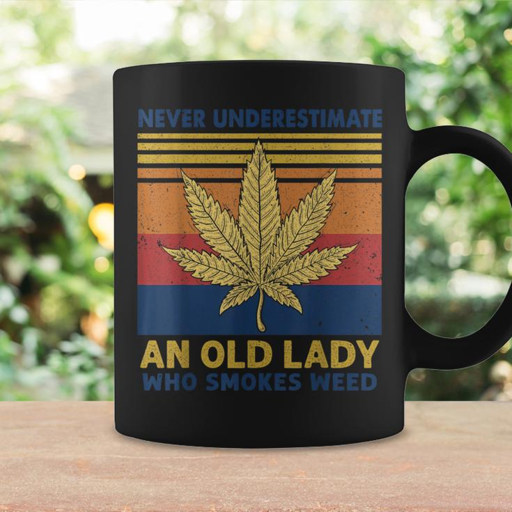 Vintage Never Underestimate An Old Lady Who Smoke Weed Women Weed Funny Gifts Coffee Mug Gifts ideas
