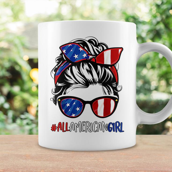 All American Girl 4Th Of July Women Messy Bun Usa Flag Coffee Mug Gifts ideas