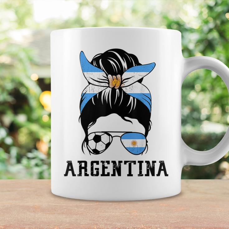Argentinian Soccer Girl Mom Messy Bun Argentina Football Fan Coffee Mug Gifts ideas