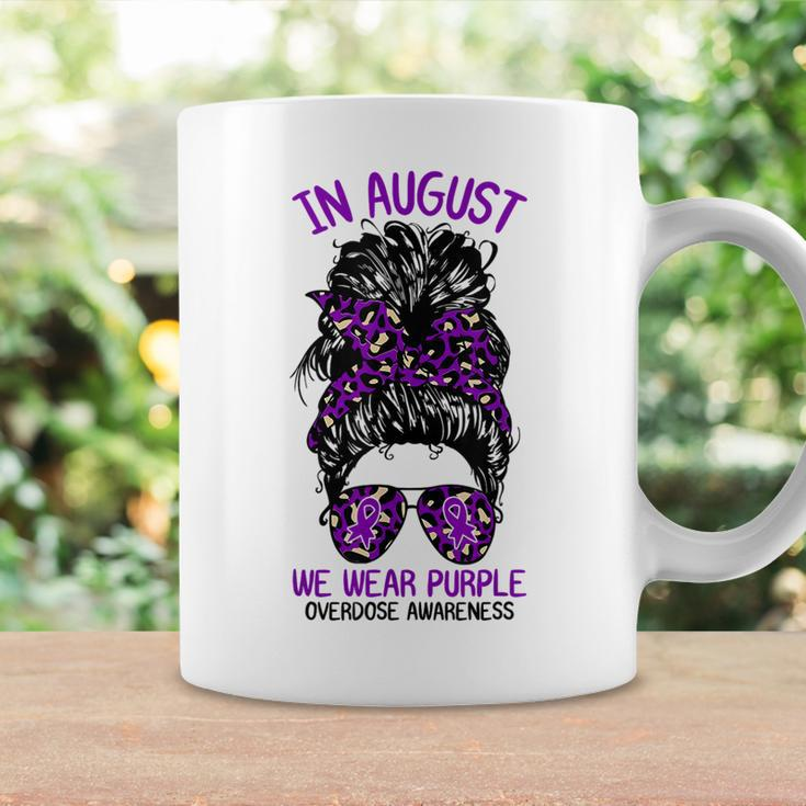 In August We Wear Purple Ribbon Overdose Awareness Messy Bun Coffee Mug Gifts ideas