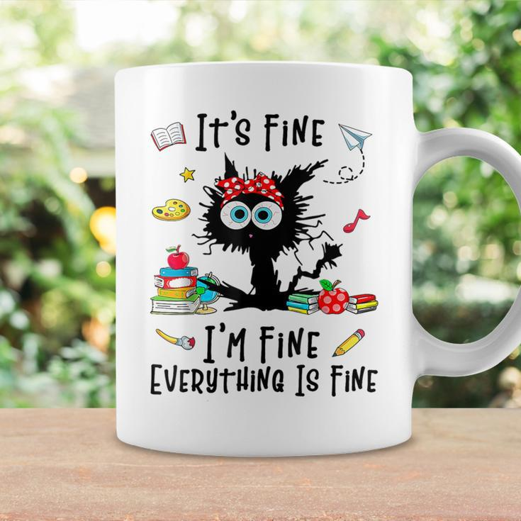 Black Cat It's Fine I'm Fine Everything Is Fine Teacher Life Coffee Mug Gifts ideas