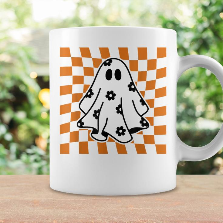 Checkered Daisy Ghost Floral Ghost Halloween Groovy Ghost Coffee Mug Gifts ideas