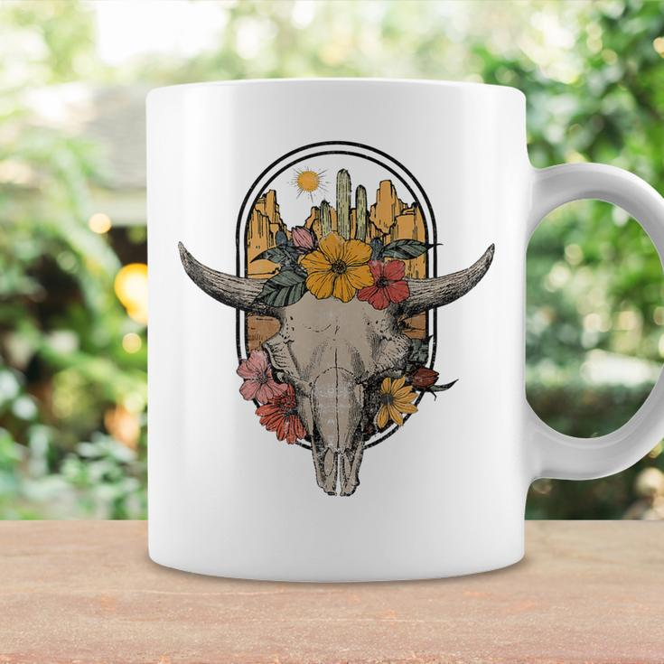 Country Retro Vintage Boho Cow Bull Skull With Cactus Floral Coffee Mug Gifts ideas