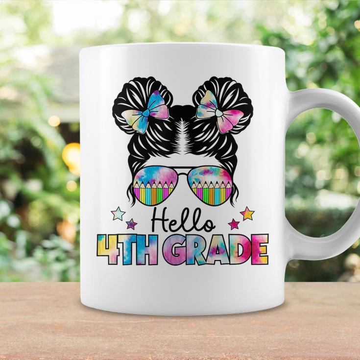 First Day Of School Hello 4Th Grade Girls Messy Bun Coffee Mug Gifts ideas