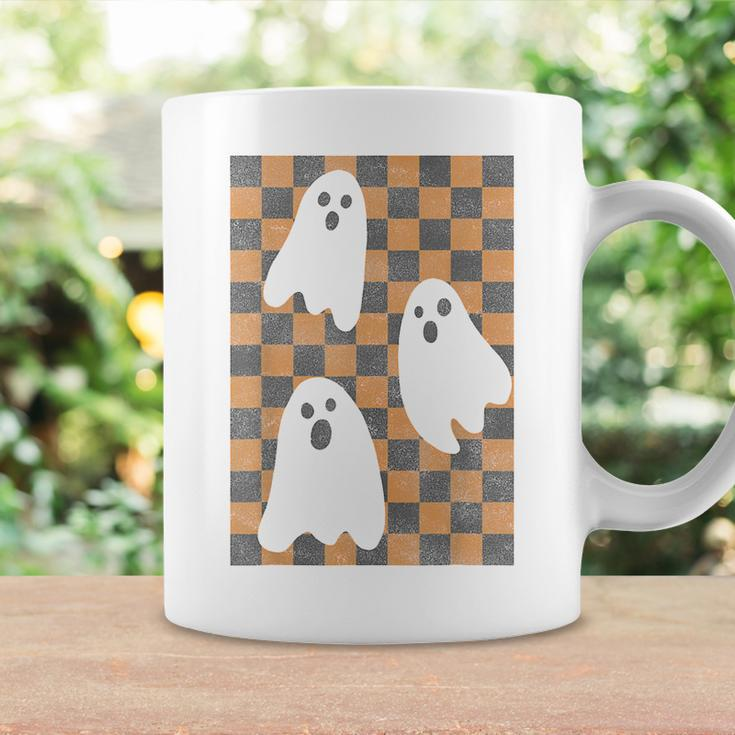 Halloween Ghosts Spooky Season Checker Board Distressed Coffee Mug Gifts ideas