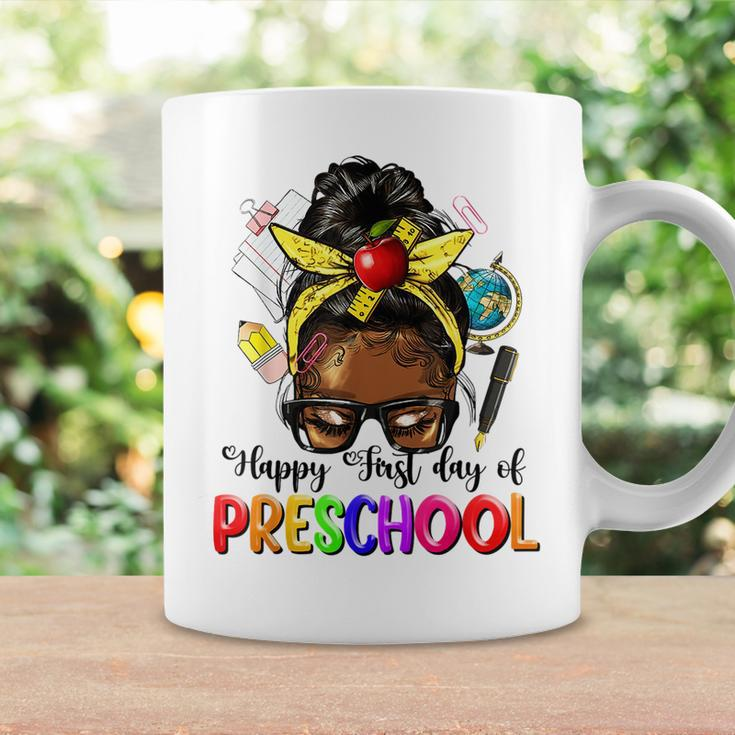 Happy First Day Of Preschool Afro Teacher Pre-K Messy Bun Coffee Mug Gifts ideas