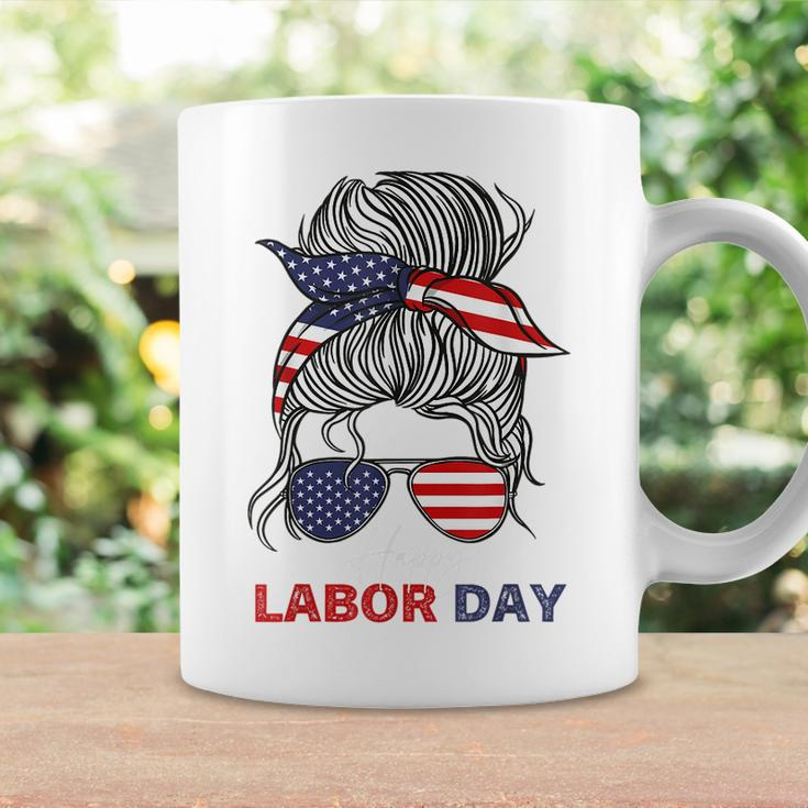 Happy Labor Day For All Workers Messy Bun American Flag Coffee Mug Gifts ideas