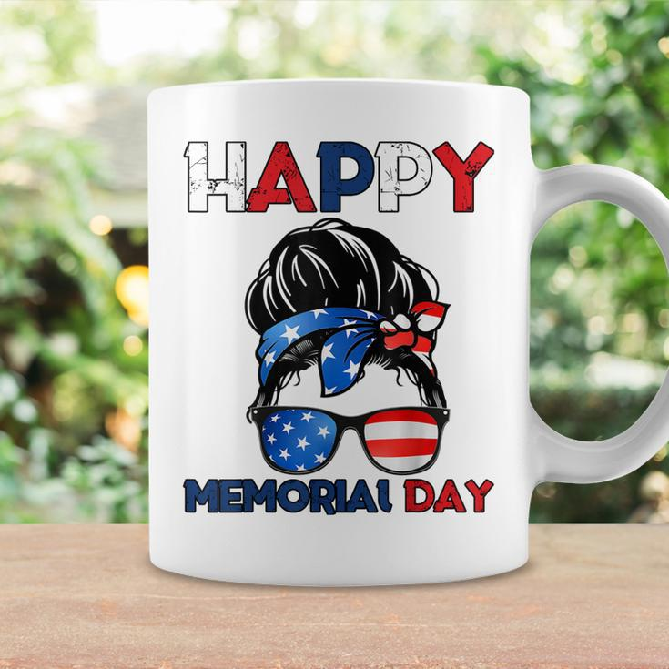 Happy Memorial Day 4Th Of July Messy Bun American Flag Coffee Mug Gifts ideas