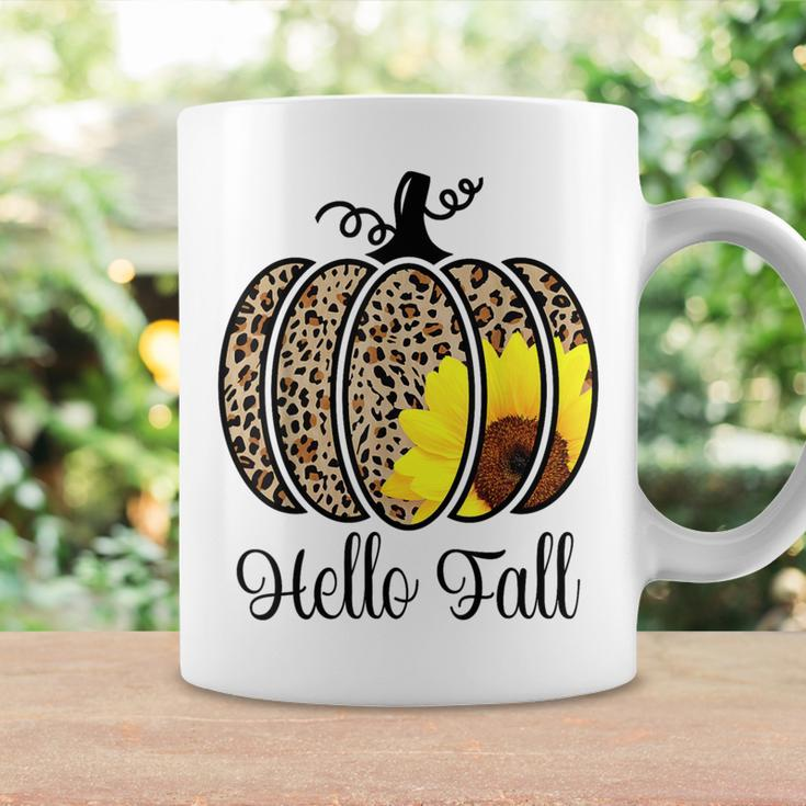 Hello Fall Sunflower Pumpkin Fall Y'all Leopard Autumn Coffee Mug Gifts ideas