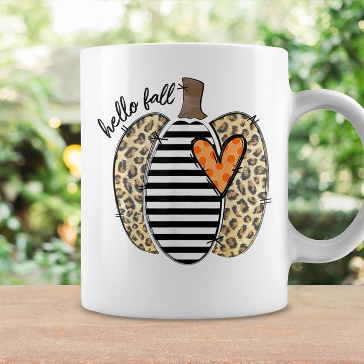 Hello Fall Yall Leopard Pumpkin Heart Happy Thanksgiving Coffee Mug Gifts ideas