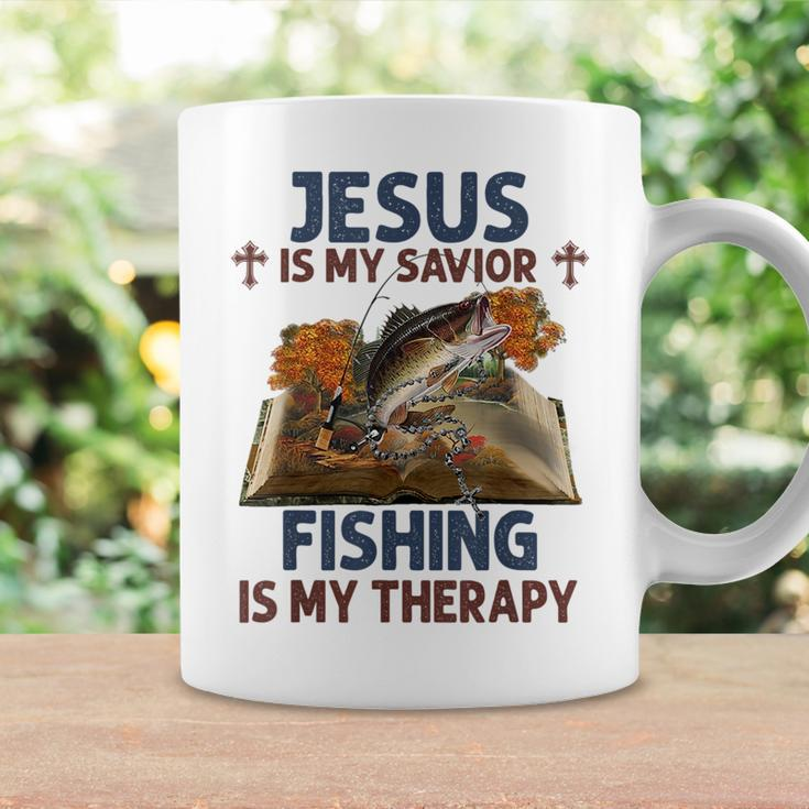 Jesus Is My Savior Fishing Is My Therapy Funny Christian Coffee Mug Gifts ideas