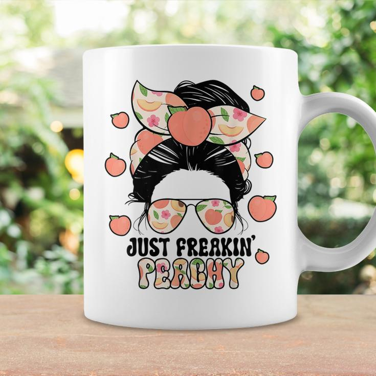 Just Freakin Peachy Peach Messy Bun Girl Summertime Coffee Mug Gifts ideas