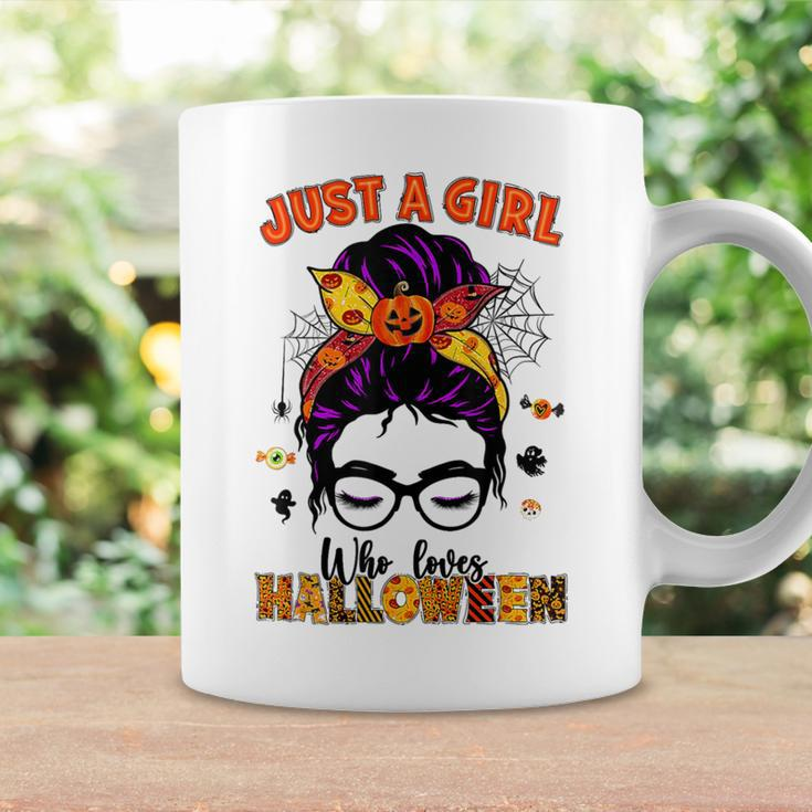 Just A Girl Who Loves Halloween Scary Messy Bun Costume Coffee Mug Gifts ideas