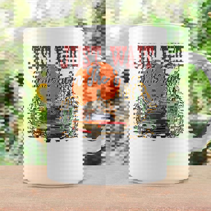 Just Wait In The Truck Desert Drifter Sunset Retro Cactus Coffee Mug Gifts ideas