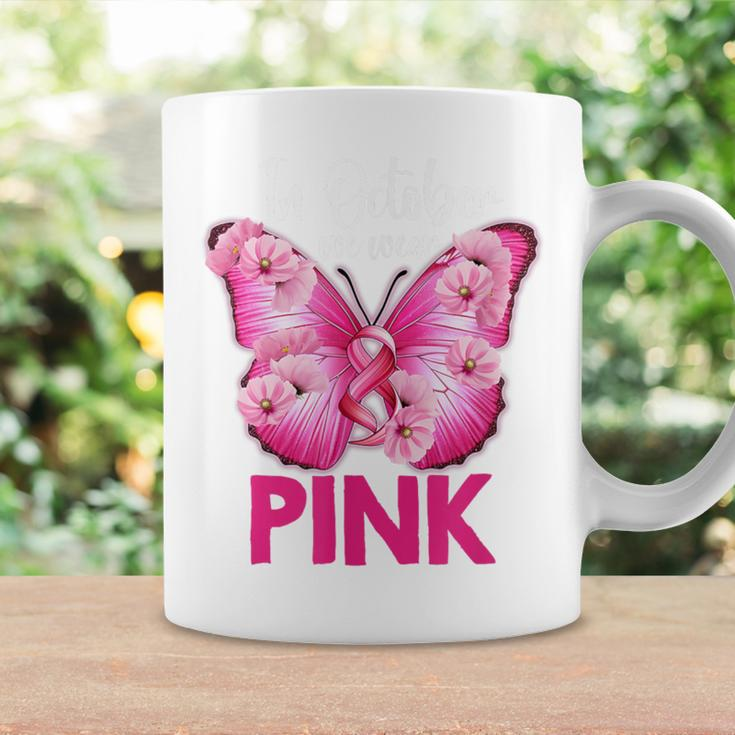 In October We Wear Pink Butterfly Breast Cancer Awareness Coffee Mug Gifts ideas