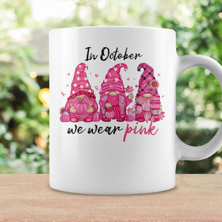 In October We Wear Pink Gnomes Breast Cancer Halloween Coffee Mug Gifts ideas