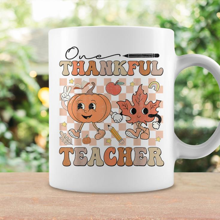 One Thankful Teacher Thanksgiving Groovy Fall Autumn Teacher Coffee Mug Gifts ideas